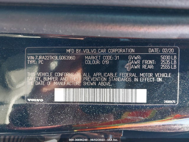 2020 Volvo S60, VIN: 7JRA22TK9LG063960