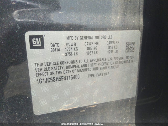 Chevrolet SONIC LT 2015 1G1JC5SH5F4116400 Image 10