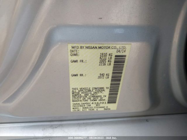 1N4AL3AP0EC416201 Nissan Altima 2.5 Sv