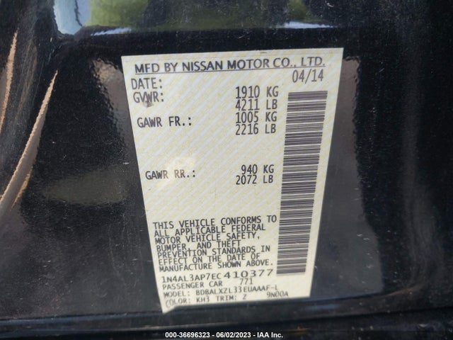 Nissan Altima 2.5 Sl 2014 1N4AL3AP7EC410377 Image 9