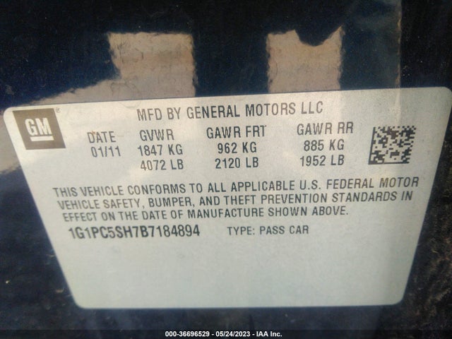 2011 CHEVROLET CRUZE LS VIN: 1G1PC5SH7B7184894