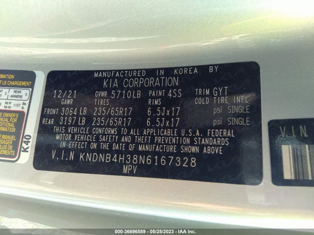 2022 KIA CARNIVAL LX VIN: KNDNB4H38N6167328