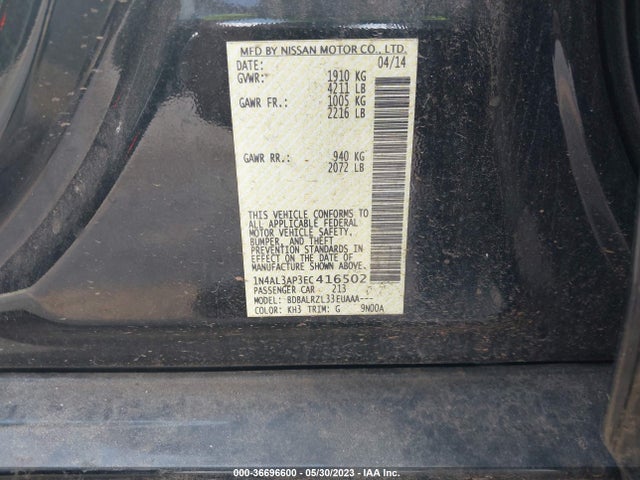 2014 NISSAN ALTIMA 2.5 S VIN: 1N4AL3AP3EC416502
