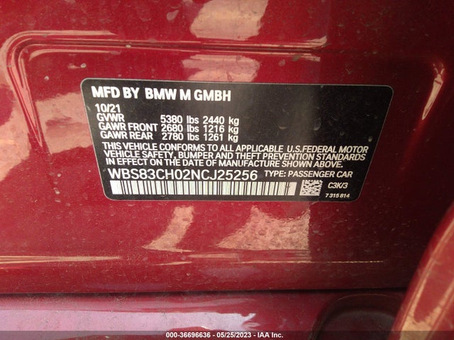 2022 BMW M5, VIN: WBS83CH02NCJ25256