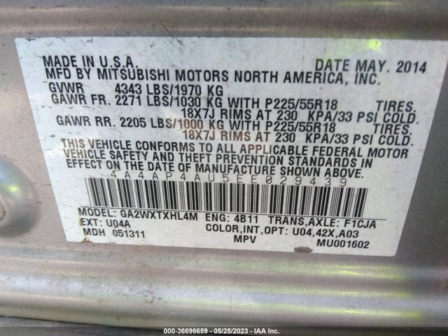 4A4AP4AU5EE029439 Mitsubishi Outlander Sport Se