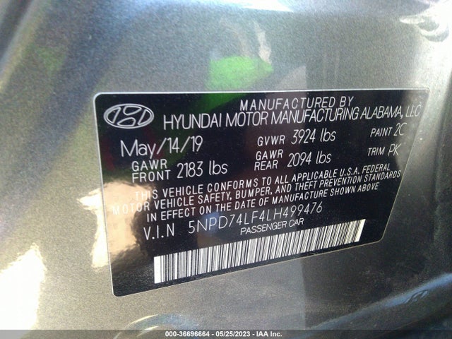 2020 HYUNDAI ELANTRA SE VIN: 5NPD74LF4LH499476