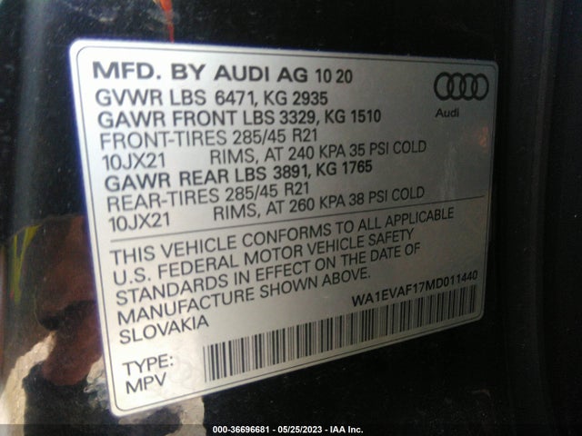 WA1EVAF17MD011440 Audi Q8 Premium Plus
