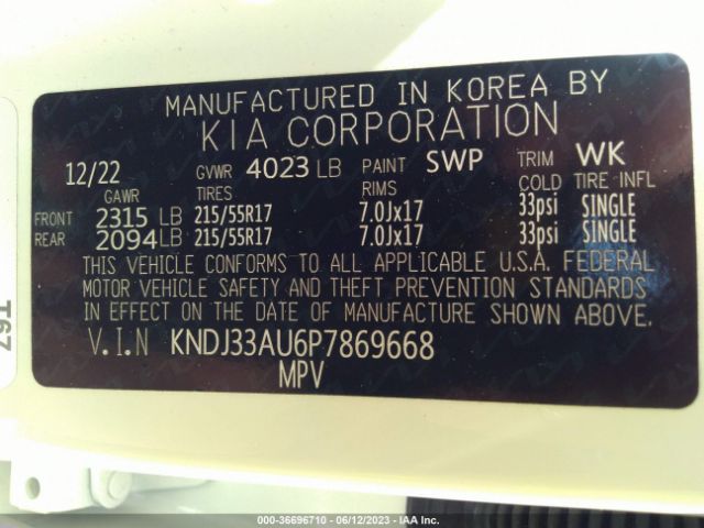 KNDJ33AU6P7869668 KIA SOUL EX