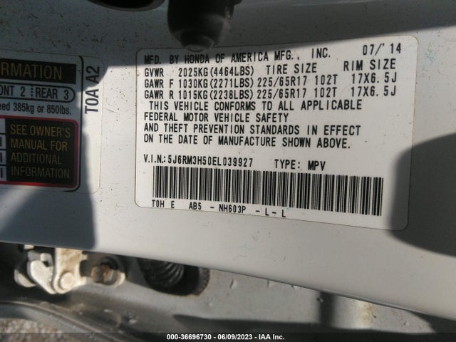 Honda CR-V EX 2014 5J6RM3H50EL039927 Image 9