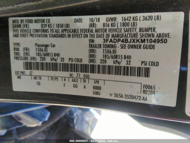 3FADP4BJXKM104950 Ford FIESTA SE