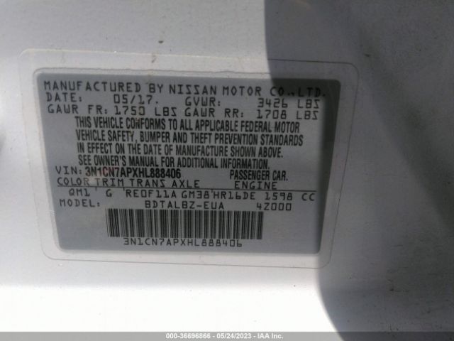 3N1CN7APXHL888406 Nissan Versa Sedan Sv
