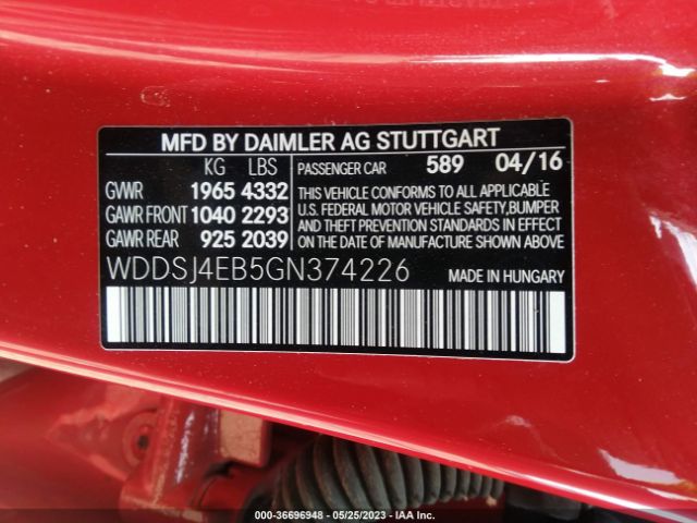 WDDSJ4EB5GN374226 Mercedes-Benz Cla Cla 250