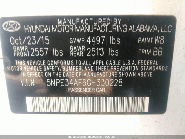Hyundai Sonata 2.4l Limited 2016 5NPE34AF6GH330228 Image 9