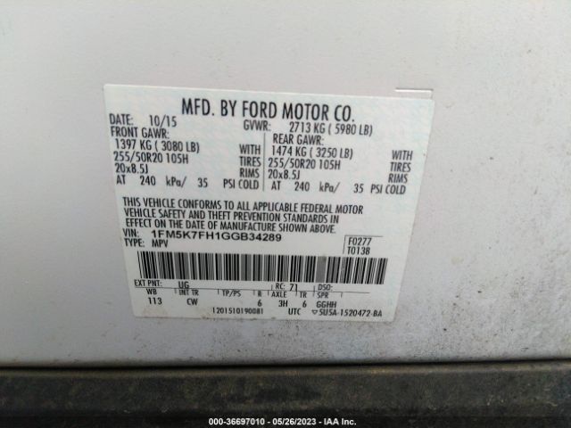 1FM5K7FH1GGB34289 Ford Explorer Limited