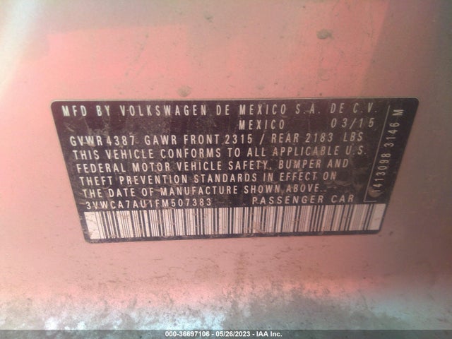 3VWCA7AU1FM507383 Volkswagen Golf Sportwagen Tdi S