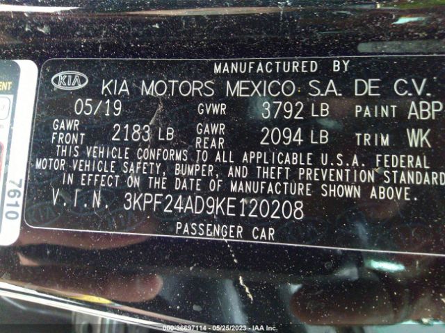 3KPF24AD9KE120208 KIA Forte Lxs