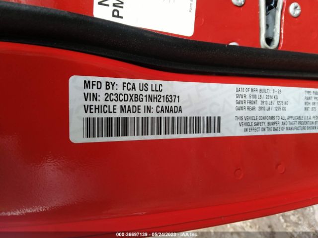 2C3CDXBG1NH216371 Dodge Charger Sxt