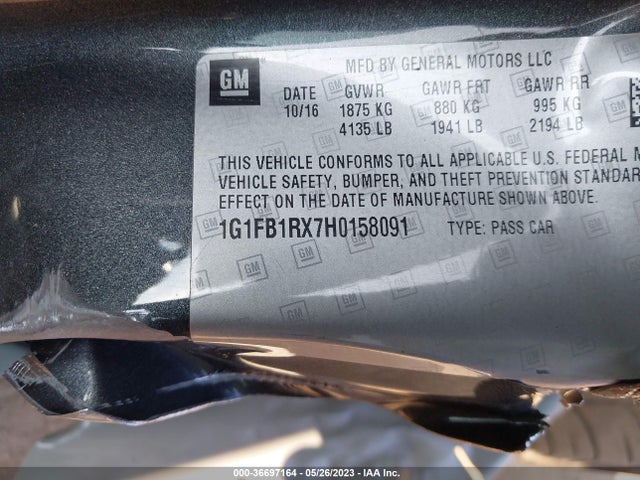 2017 CHEVROLET CAMARO 1LT VIN: 1G1FB1RX7H0158091