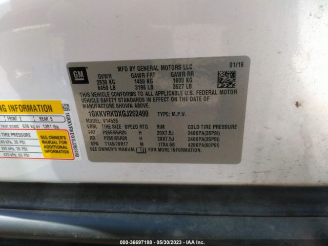 1GKKVRKDXGJ262499 GMC ACADIA SLT