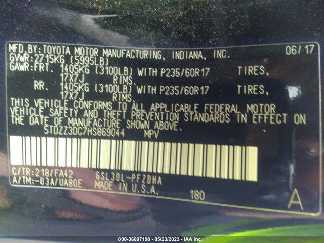Toyota Sienna L 2017 5TDZZ3DC7HS869044 Image 10