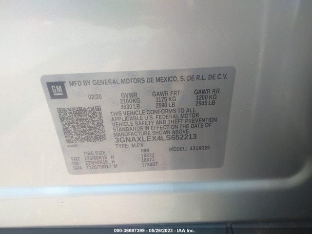 Chevrolet EQUINOX LT 2020 3GNAXLEX4LS652213 Image 9