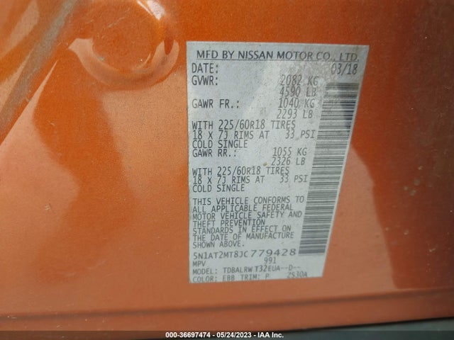 Nissan Rogue Sl 2018 5N1AT2MT8JC779428 Image 9