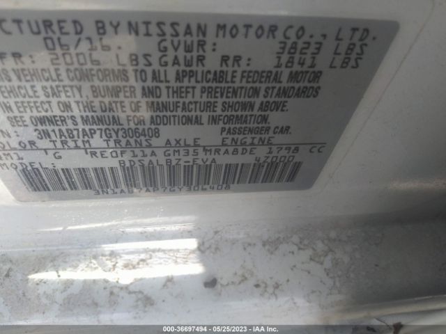 3N1AB7AP7GY306408 Nissan Sentra Sr/sl/s/sv/fe+ S