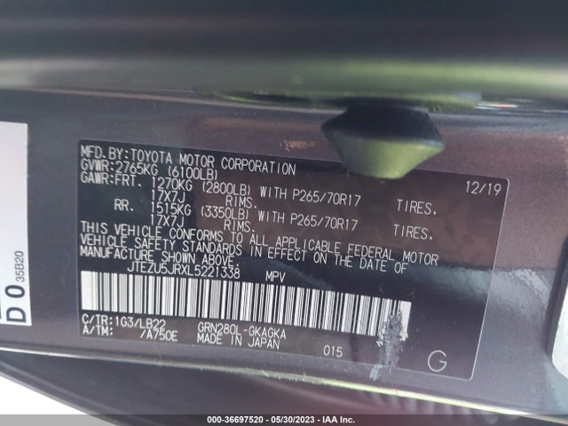 Toyota 4RUNNER SR5 2020 JTEZU5JRXL5221338 Image 11