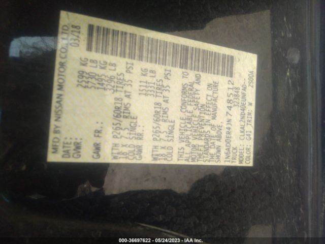 1N6AD0ER4JN748512 Nissan Frontier Sv V6