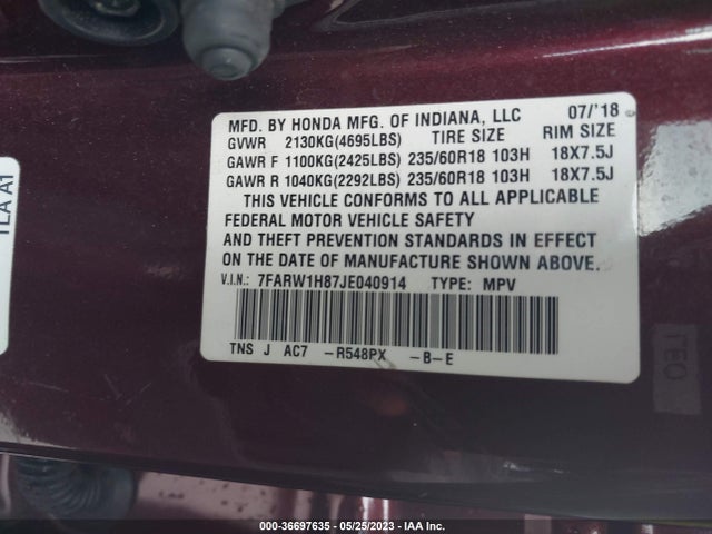 Honda Cr-v Ex-l 2018 7FARW1H87JE040914 Image 9