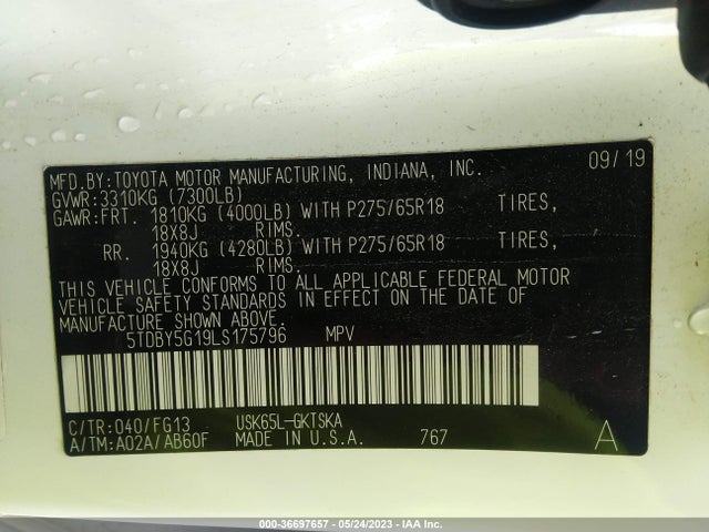 Toyota Sequoia Sr5/trd Sport/trd Pro 2020 5TDBY5G19LS175796 Image 9