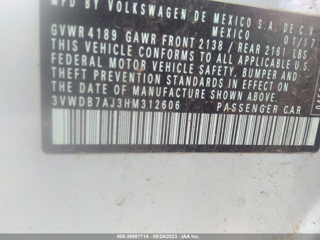 3VWDB7AJ3HM312606 Volkswagen Jetta 1.4t Se