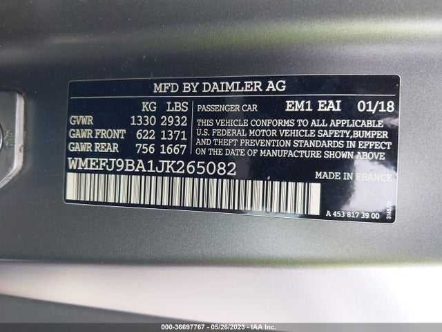 2018 Smart Fortwo, VIN: WMEFJ9BA1JK265082