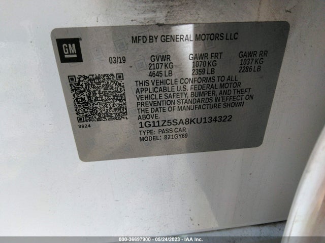 Chevrolet IMPALA LT 2019 1G11Z5SA8KU134322 Image 9