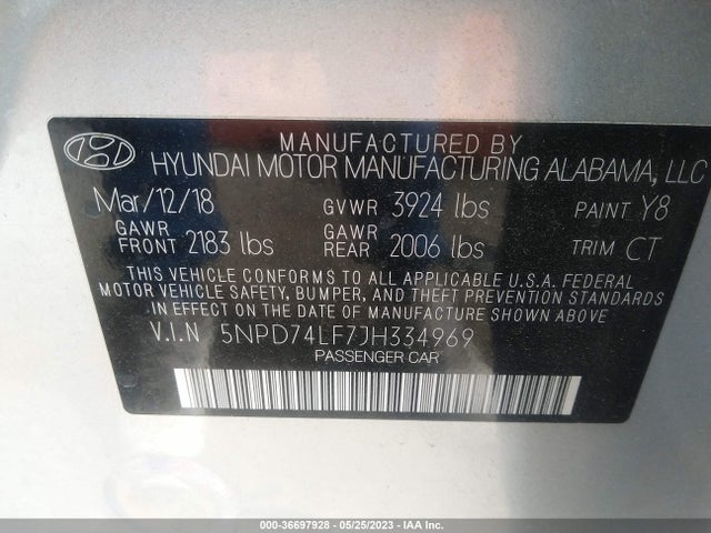 Hyundai ELANTRA SE 2018 5NPD74LF7JH334969 Image 10