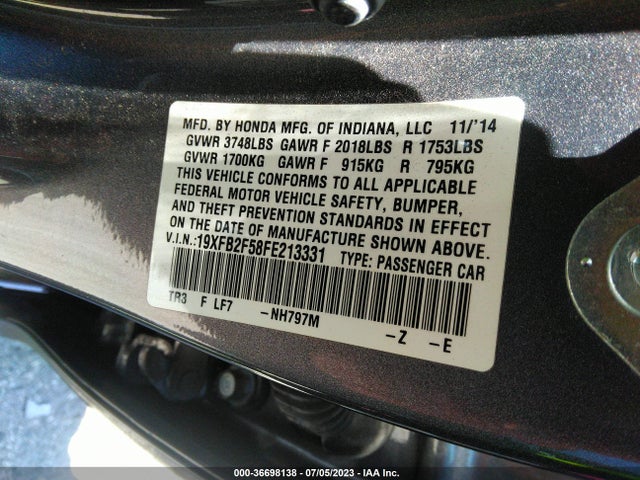 Honda Civic Sedan Lx 2015 19XFB2F58FE213331 Image 15