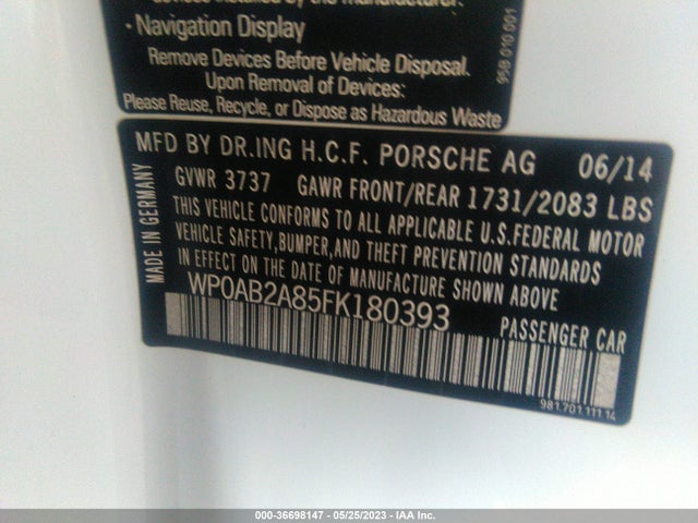 2015 Porsche Cayman, VIN: WP0AB2A85FK180393