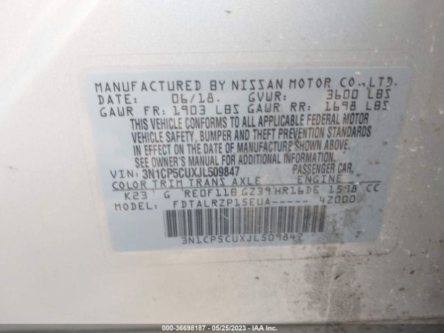 3N1CP5CUXJL509847 Nissan KICKS S