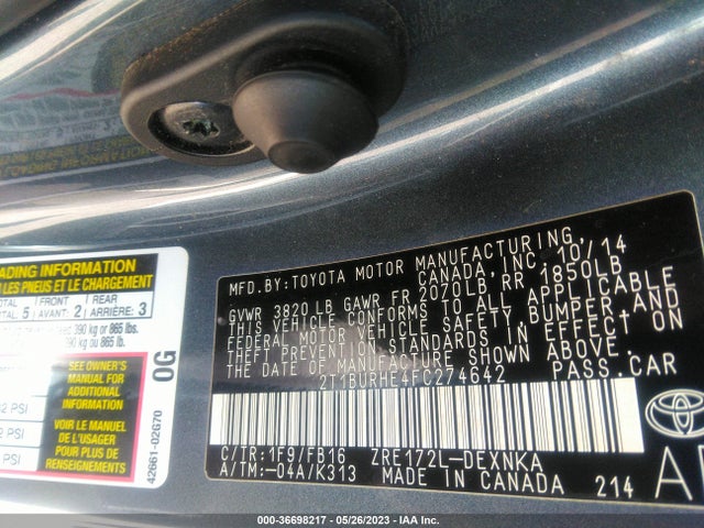 Toyota Corolla L/le/s/s Plus/le Plus 2015 2T1BURHE4FC274642 Image 11