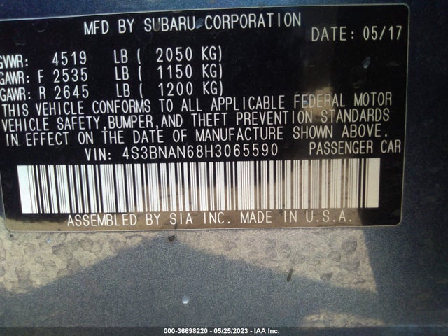 4S3BNAN68H3065590 Subaru Legacy Limited