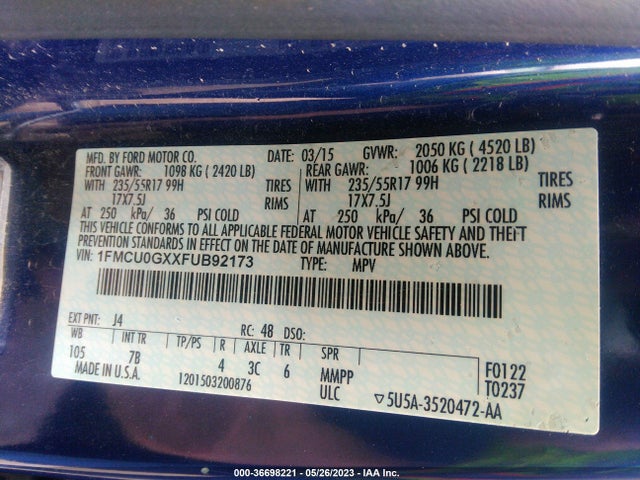 Ford ESCAPE SE 2015 1FMCU0GXXFUB92173 Image 10