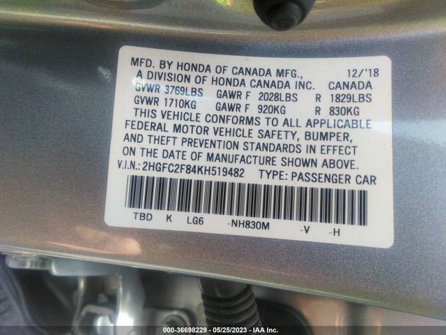 Honda Civic Sedan Sport 2019 2HGFC2F84KH519482 Image 9