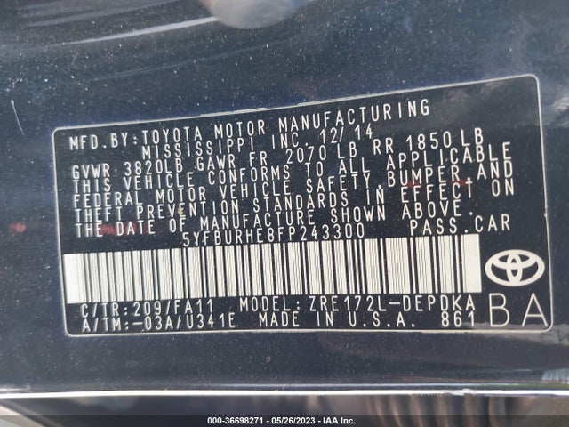 Toyota Corolla L/le/s/s Plus/le Plus 2015 5YFBURHE8FP243300 Image 11