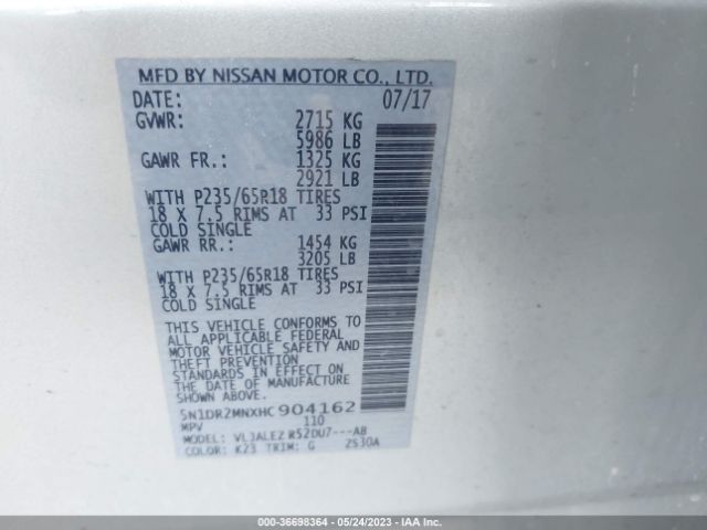 5N1DR2MNXHC904162 Nissan Pathfinder Sv