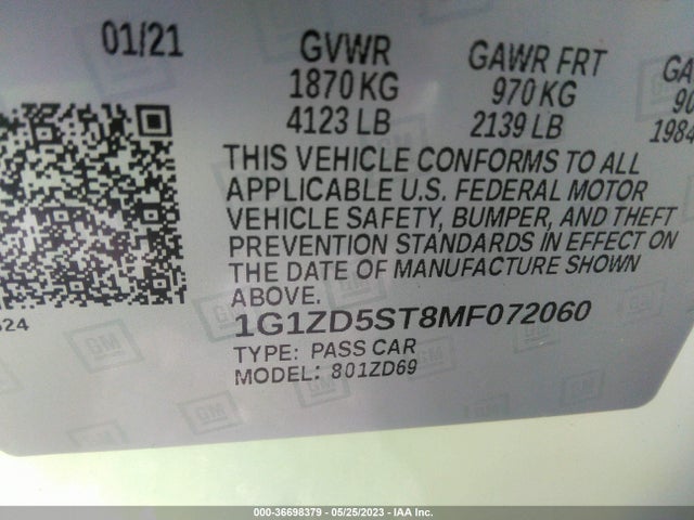 Chevrolet MALIBU LT 2021 1G1ZD5ST8MF072060 Image 9