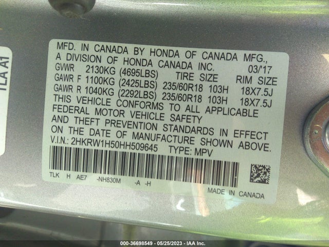 Honda CR-V EX 2017 2HKRW1H50HH509645 Image 9