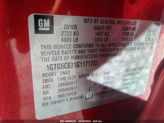 1GTG6CE31G1171703 GMC Canyon 4wd Sle