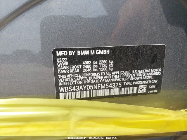 2022 BMW M3, VIN: WBS43AY05NFM54325