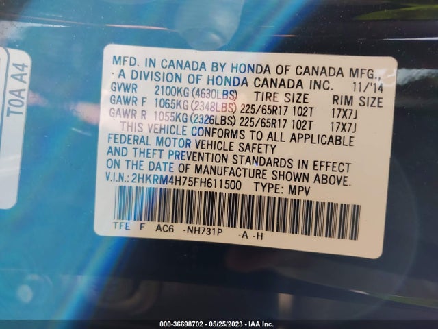 Honda Cr-v Ex-l 2015 2HKRM4H75FH611500 Image 9