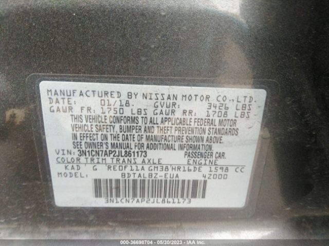 3N1CN7AP2JL861173 Nissan Versa Sedan Sv
